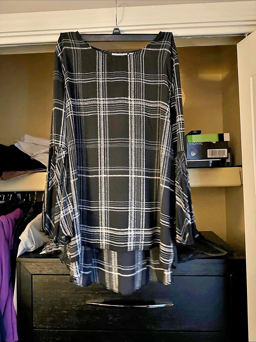 Susan Graver Plaid Blouse in Black & White Size 16W